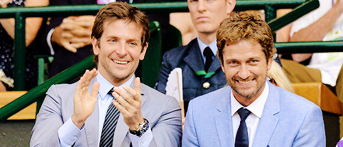 dink-182:  feyminism-blog: Bradley Cooper and Gerard Butler hanging out and taking selfies at the Men’s Singles Final (Wimbledon Lawn Tennis Championships) between Novak Djokovic and Andy Murray at the All England Lawn Tennis and Croquet Club in London,