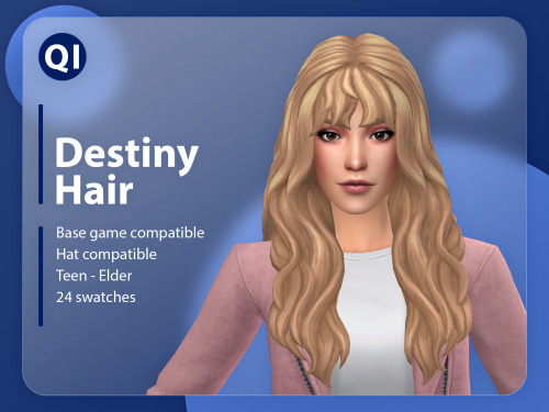 Destiny HairA long wavy hairstyle with wavy bangs.Base game compatibleHat compatibleTeen - Elder24 E