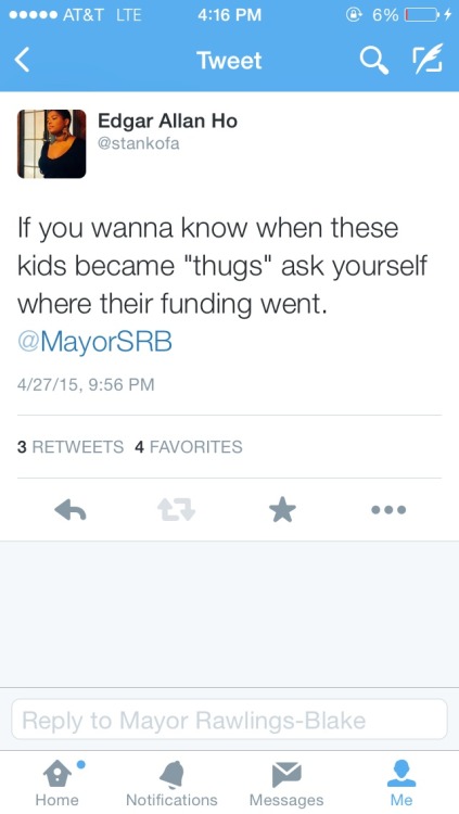 thedarkestlove:  continue-5-4-3-2-1:  jawnthebaptiste:  My response to Mayor Stephanie Rawlings Blake referring to the teens in Baltimore as “thugs.”  Keep in mind that Maryland schools including Baltimore City won President Obama’s Race to the