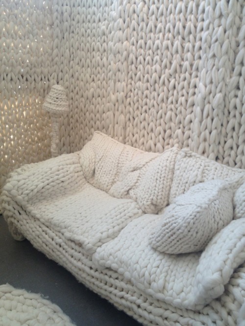 ancestormoth:giantknitting:Wool House by Annie Belle, knit from wool roving.