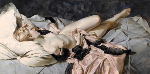 artiebagagli:  Lev Tchistovsky - Reclining nude with pink robe (1937) 