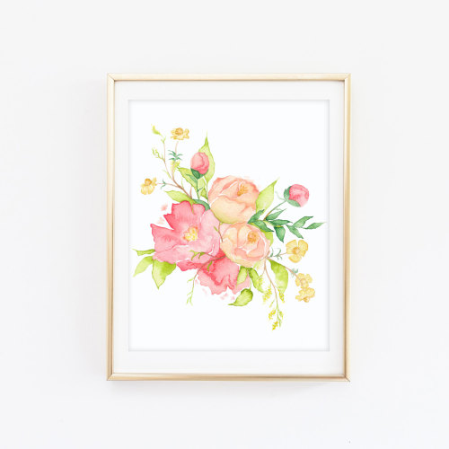 Watercolor Roses + Peonies - Watercolor Floral Print - Floral Nursery Print