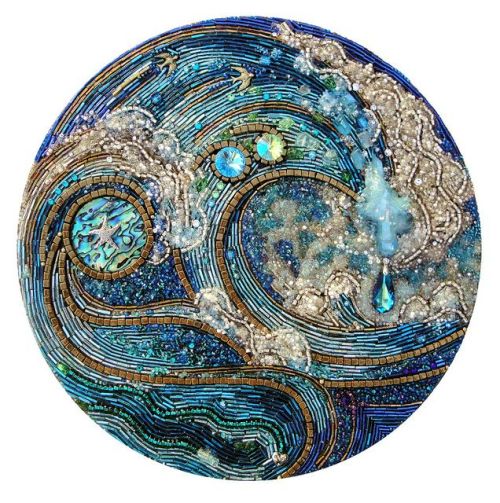 pearl-nautilus:  “How inappropriate to call this planet Earth when it is quite clearly Ocean.” —Arthur C. Clarke Beaded mosaic on wood-source: 