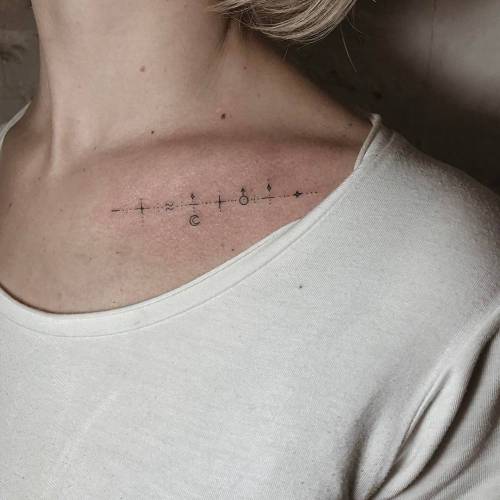 stickandpoketattoo:Hand poked ornaments on the collarbone. Tattoo Artist: Ann Pokes