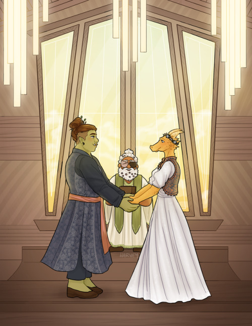 harveychan: huge thanks to @gay4monsters for commissioning me to draw carey and killian’s wedd