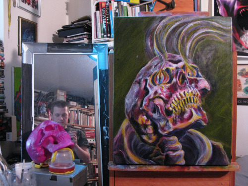 “Death Lets Eyes Burn to Cool” by Matt Bernson 18"x18" acrylic on canvas So, here’s the latest painting I’ve been working on, with a process GIF and the most recent version of it.   I plan to show it next Tuesday March