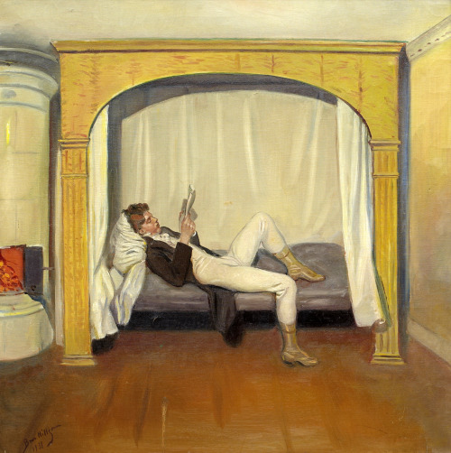 blastedheath:catonhottinroofBror Hillgren (Swedish, 1881-1955), Ung man vid säng [Young man on bed],