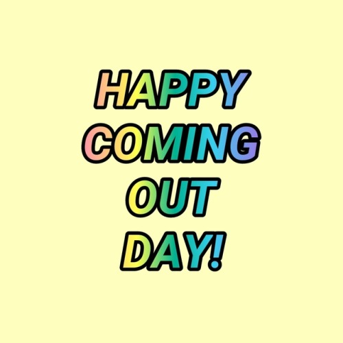 (Image description: four pastel yellow squares with rainbow text. Together they read: “Happy coming 