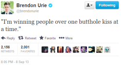 arefalloutboybacktogetheryet:   Favourite Brendon Urie tweets  FUCKING BRENDON 