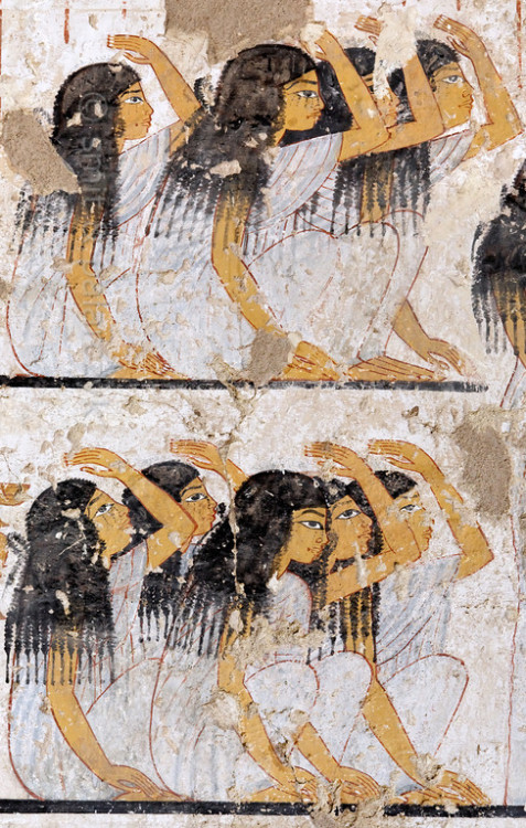 spiritsdancinginthenight:Lamenting Women, from the tomb (TT55) of Ramose, c. 1411-1375 BCE