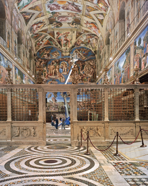 Conservation and cleaning work in the Sistine Chapel.