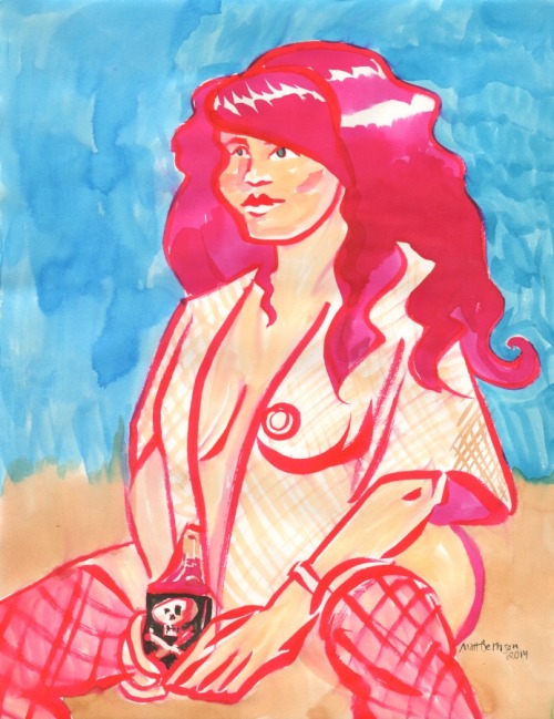 11"x14" ink & watercolor on paper from Dr. Sketchy’s Boston Model:  Ginny Nightshade drawn by Matt Bernson 2014