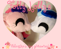 follylollysews:  Happy Valentine’s day, Tumblr~! Do you like plushies?  Well golly gee, I bet you do!  What about ponies?!  What about PLUSH PONIES?!?! Well now’s your chance to win not one, but two!  WOW!! These two totally cute lovebugs each