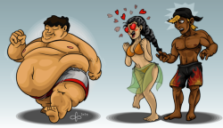 fattenherup:  surviveds:  fat attraction by ParaPhilum  If you like, please reblog and see my deviantart gallery. If somebody wish one drawing fetish, he can call me for informations.  Heehee 