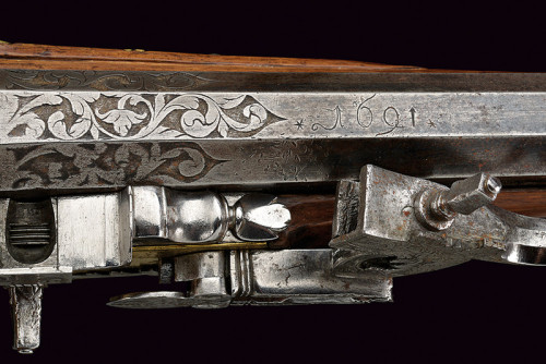 Ornate Portuguese wheel-lock rifle dated 1691from Czerys