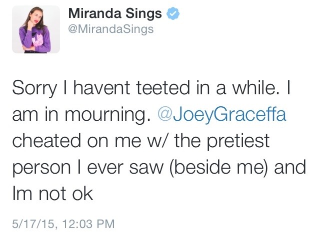 mickie310:  So Miranda moves on fast. joeygraceffa is now being replaced with Shane