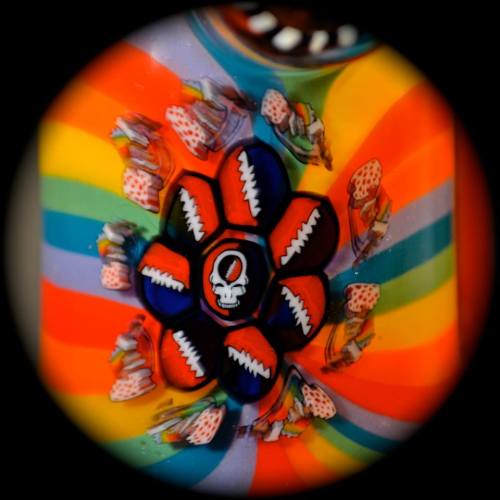 headyhunter:  “Deadicated: The Other One”By Jason Lee and Jerry Kelly 201412.5” tall, push bowl bubbler.All murrini by Jerry, fully worked by Leebo.This piece will be available at the Sep. 19-20 GooseFire Gallery MilLee   ■■ Tumblr 