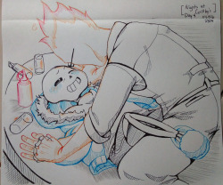 dellconagher-doe:    Nights at Grillby’s, Day 4.… Why is this slowly getting… Naughty? OuO;;??Anyway, you can see the fold of the paper, and when you do fold it, a little bit of Grillbz’s hair/flame is left, so here’s a little extra. x’D