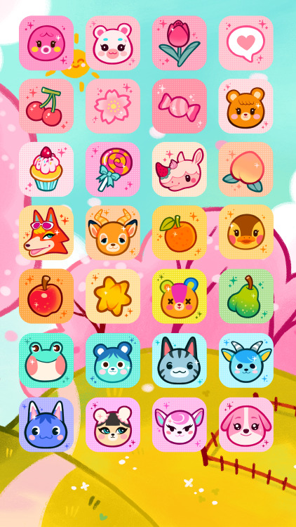 Animal Crossing Café Icon Pack a sweet spring theme featuring 28 app icons, 1 phone wallpaper, and 1