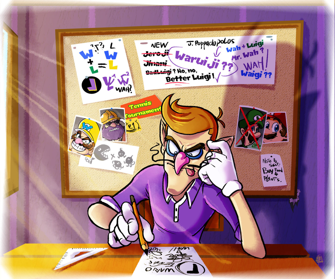 Becoming Waluigi.
Little set up to one of my previous drawing about Waluigi’s origins.
I just like to think that he actually worked really hard on his schema and his new persona. I’m not saying that Wario didn’t helped at it, but I do think that...
