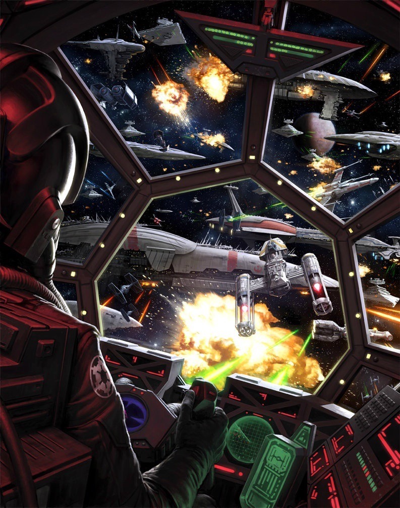 k-llewellin-novelist:  boomerstarkiller67: Star Wars space battles - art by Darren