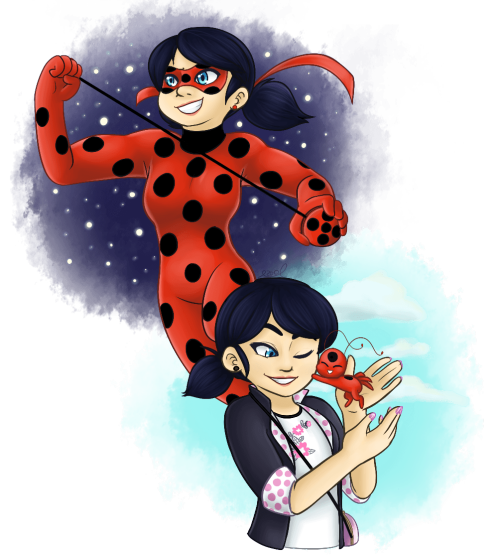 here’s a marinette and ladybug to match my previous adrien and chat noir piecevery simple background