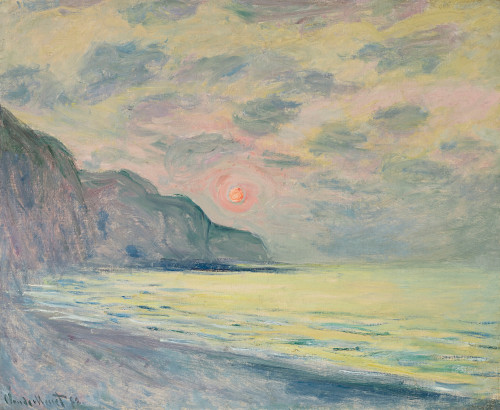 lawrenceleemagnuson:Claude Monet (1840-1926) Soleil couchant, temps brumeux, Pourville (1882) oil on