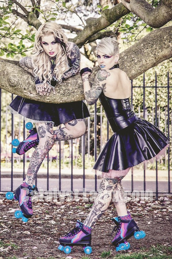 catalystlatex:  Latex Frothy Skating Skirt modelled by Lusy Logan and Jade Allison