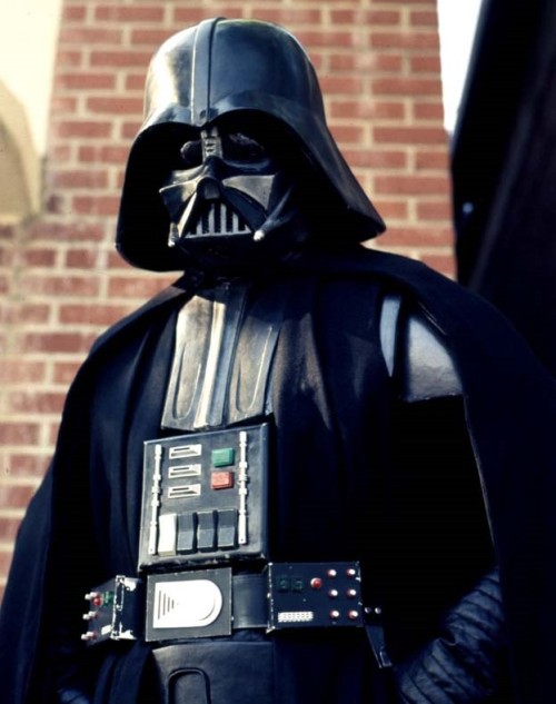 atomic-chronoscaph:Darth Vader - standing ready for a Star Wars promo shoot (1977)