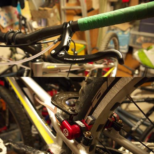 uchippo:寅屋さんに頼んでいたブレーキができたので取りに行きました 出たばっかのTrialtechのマスターとRacingLineの組み合わせ♪ セッティング次第だけどレバーが遠いい？ので手が小