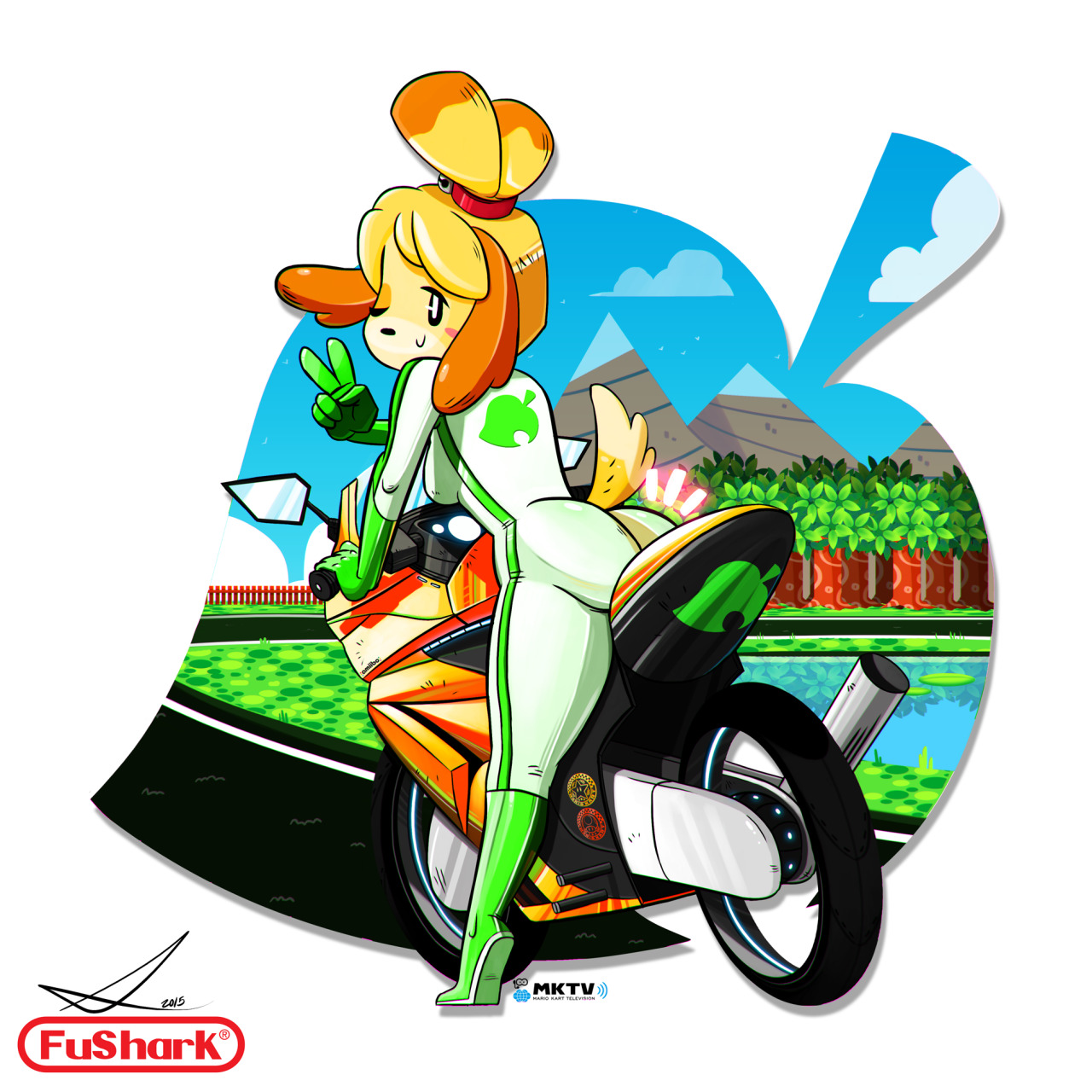 grimphantom2:  fusharkportfolio:  Isabelle - Mario Kart 8  Dat biki =P 