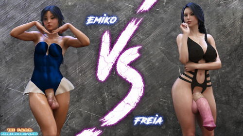 squarepeg3d:  squarepeg3d: IT’S A NEW MONTH, AND A NEW F.U.T.A MATCH HAS BEGUN! Kasunaga Emiko and Freia Stormbringer slink into teeny weeny bikinis, oil up, and threaten to give the sun a run for its money with how hot this match will probably end