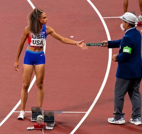 The first handoff. Imagine the feeling when you are on the track and you first get the Olympic baton