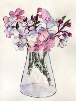 havekat: PlumyWatercolor, Gouache and Chinese Ink On Cotton Paper2017, 9&quot;x 12&quot;Bouquet of Pink and White Plum Blossoms On Etsy 