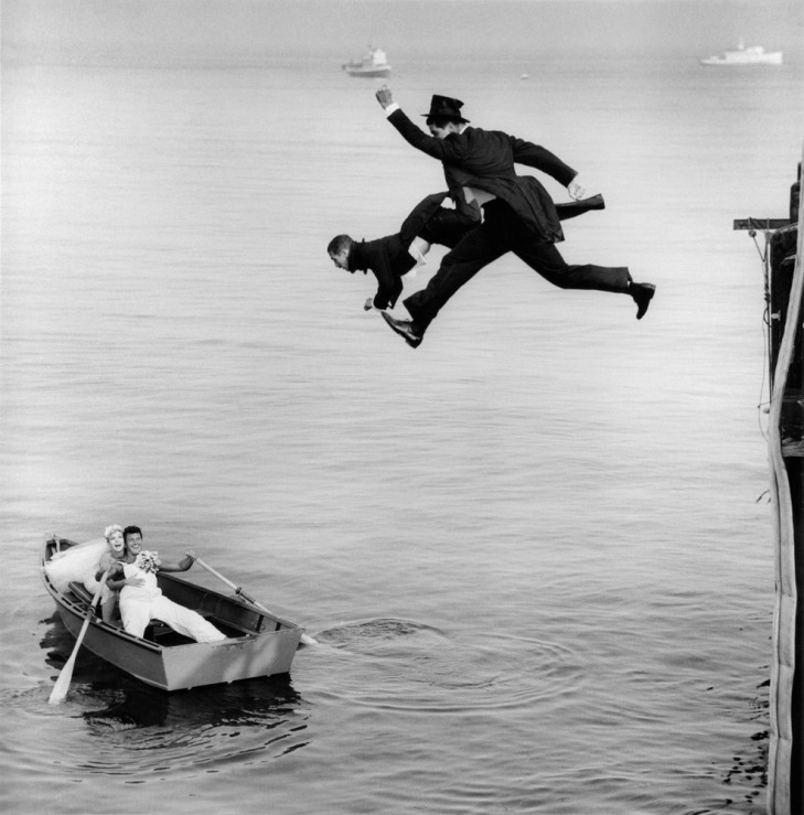 Phil Stern. Stuntmen parody of old-time movie shoot for LIFE Magazine, 1960s. From Time Inc. Time Life/Phil Stern Archives