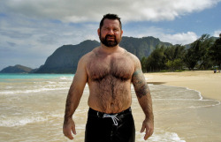 Barebearx:  Cub-Knight:  Hairy Wonder-Bear On The Beach.  ~~~~Please Follow Me **