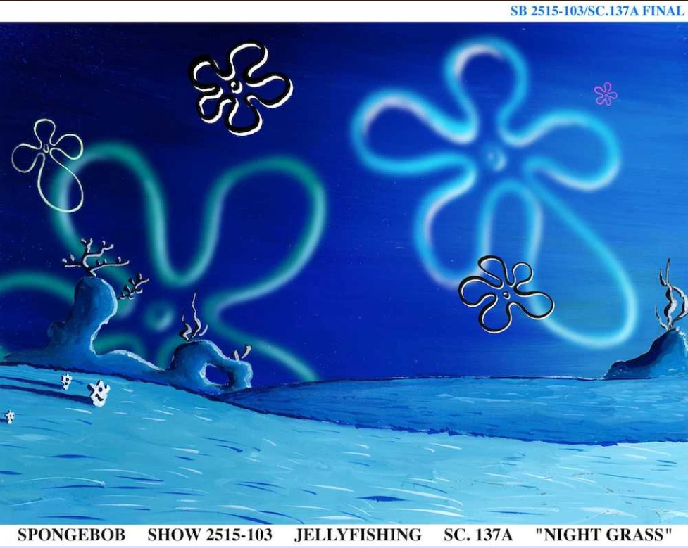 SpongeBob Production Art — Jellyfish fields paintings (day and night