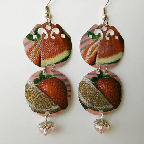 Fruit earrings made from a can of Seagrams Jamaican me Happy beverage. #upcycled #earrings