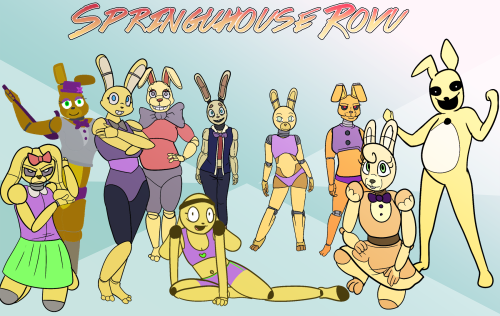 A harem of Spring Bonnies! From left to right :@snaxattacks@springroll-has-a-dumblr@mizumew@springtwerp  @snaxattacks​  (again)@ghostspookygooBeverage@crisisomega@unnecessaryfansmutEverythings Golden