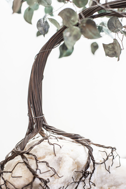 kchampeny:  Kevin Champeny Copper  Bonsai19”wide x 20”tall x 15” deep 8 lbs  Bonsai tree constructed from 150+ feet of copper coated steel, 36 gauge copper tooling foil.  150+ hand cut and patinated leaves. The tree is hand tied to the stone,