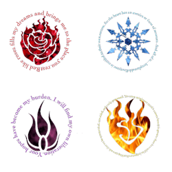 cinders-fall:  Transparent Team RWBY Insignia and trailer quotes   Note: it’s all one image, feel free to ask for individuals