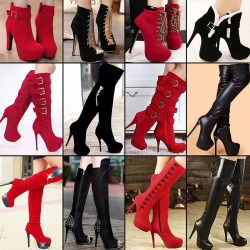 ideservenewshoesblog:  Vogue Rhinestone Pendant Platform Stiletto High Heel Knee High Boots - Red