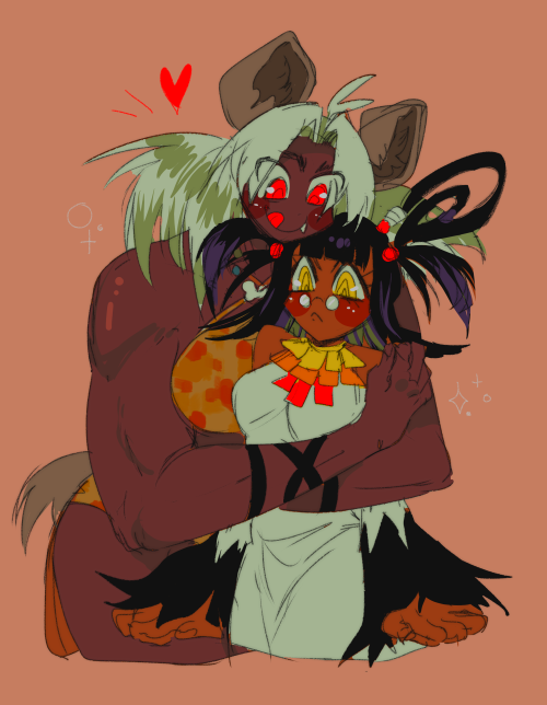  Spotted Hyena and Secretary Bird Gijinkas ( They are also girlfriends :3 ) 
