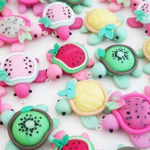 bright-eyes-hope:sosuperawesome:Succulent Turtles and Fruitles Charms by Claybie Charms on Instagram