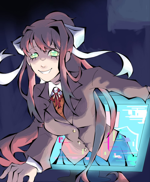 I Tried To Draw Monika And Actually Try And Color It Lmao It's My First Time Like Rendering/shading So