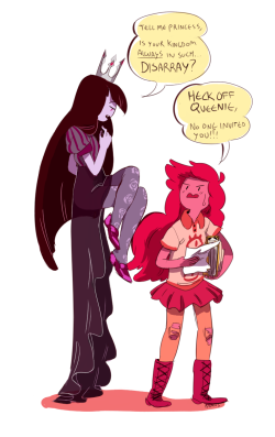 beabaebea: reverse bubbline the cold calculated vampire queen bonnibel &amp; the carefree candy kingdom princess marceline who does all her paperwork the day before its due 