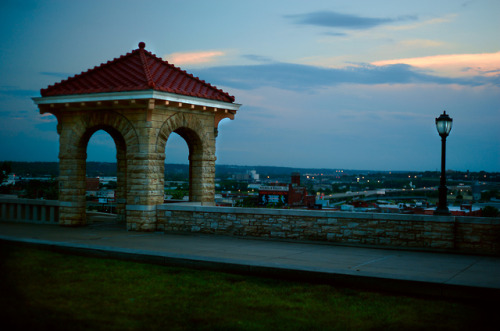 Gloaming light overlooking West Bottoms and Kansas City, Kansas, from Ermine Case Junior Park, Kansa