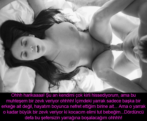 turkishcuckoldcaptions:  Ohhh harikaaaa! Şu an kendimi çok kirli hissediyorum, ama bu muhteşem bir zevk veriyor ohhhh! İçimdeki yarrak sadece başka bir erkeğe ait değil, hayatım boyunca nefret ettiğim birine ait… Ama o yarrak o kadar büyük