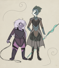 tixtoxtoe:  The “Gem Battlefield” at the beginning of Serious Steven got me thinking about how maybe the Gems might’ve had to fight in some of these battles themselves… so I drew Amethyst and Pearl in some kind of fantasy-ancient-armor ?? 