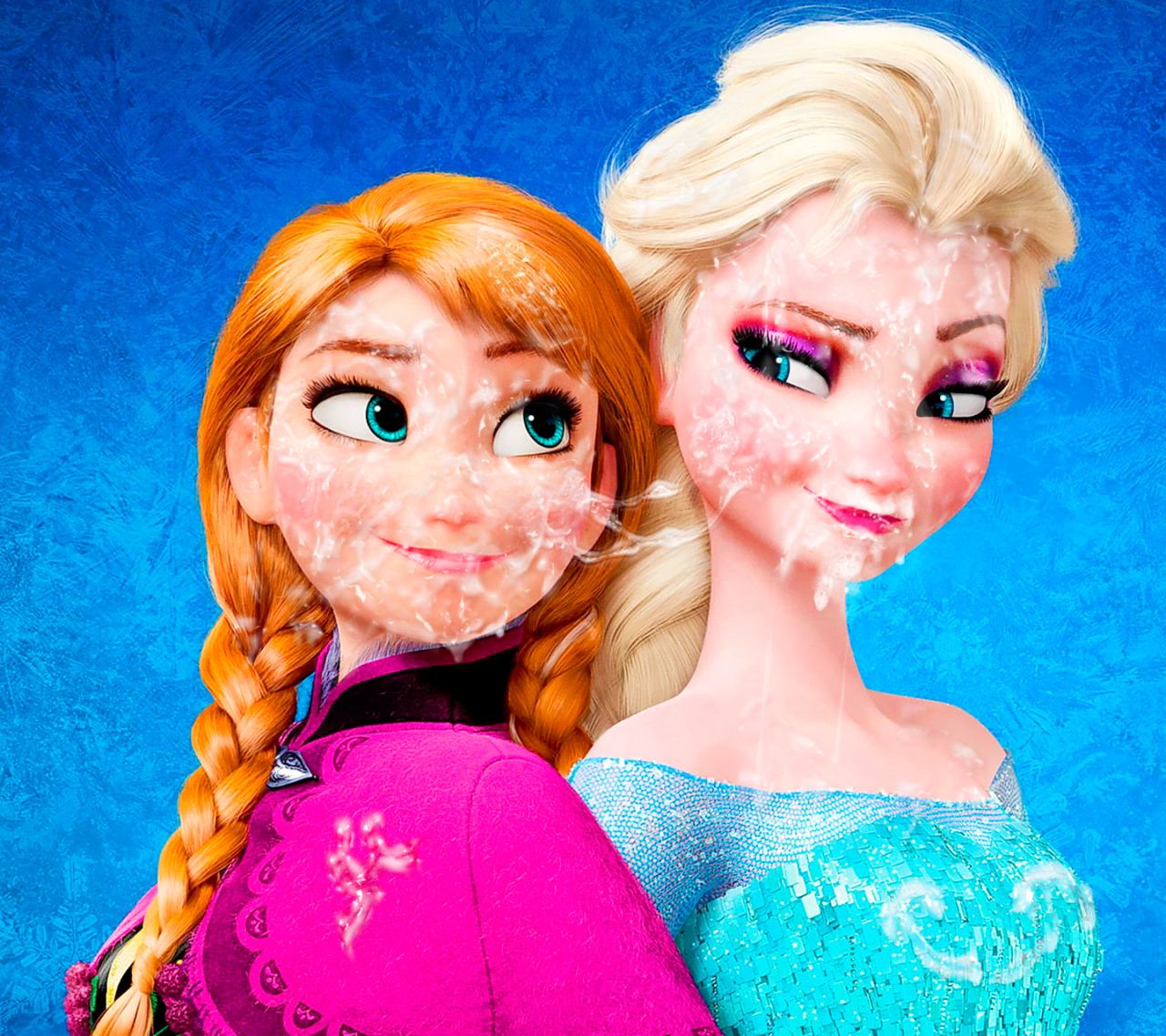 ardham-edits:  Elsa and Anna got a messy bukkake together.  -  Being two sisters